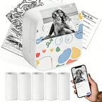 Eternipeace Mini Portable Sticker Printer with 5 Rolls Paper