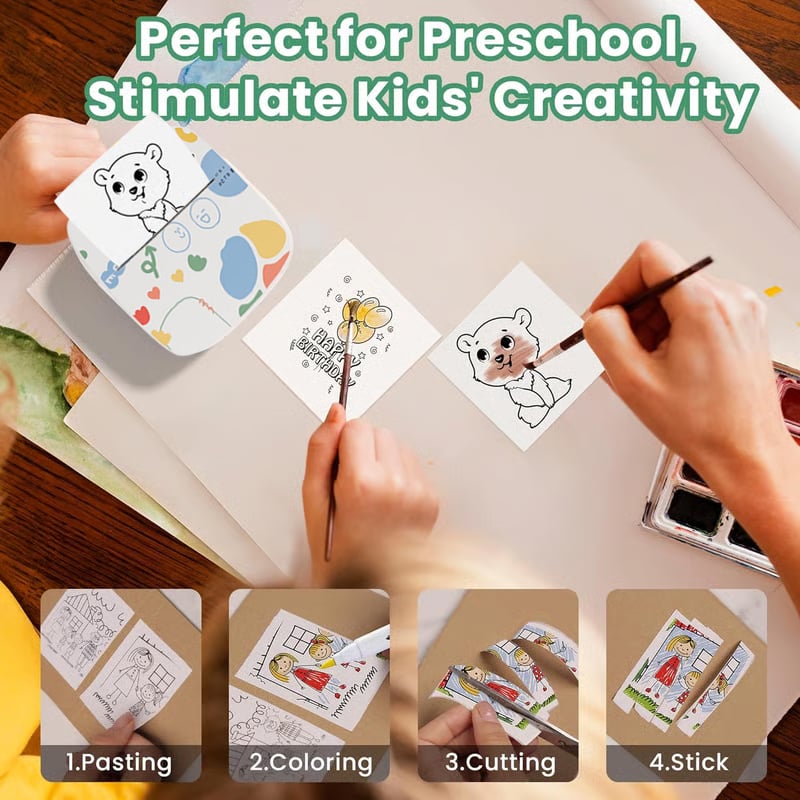 Eternipeace Mini Portable Sticker Printer with 5 Rolls Paper