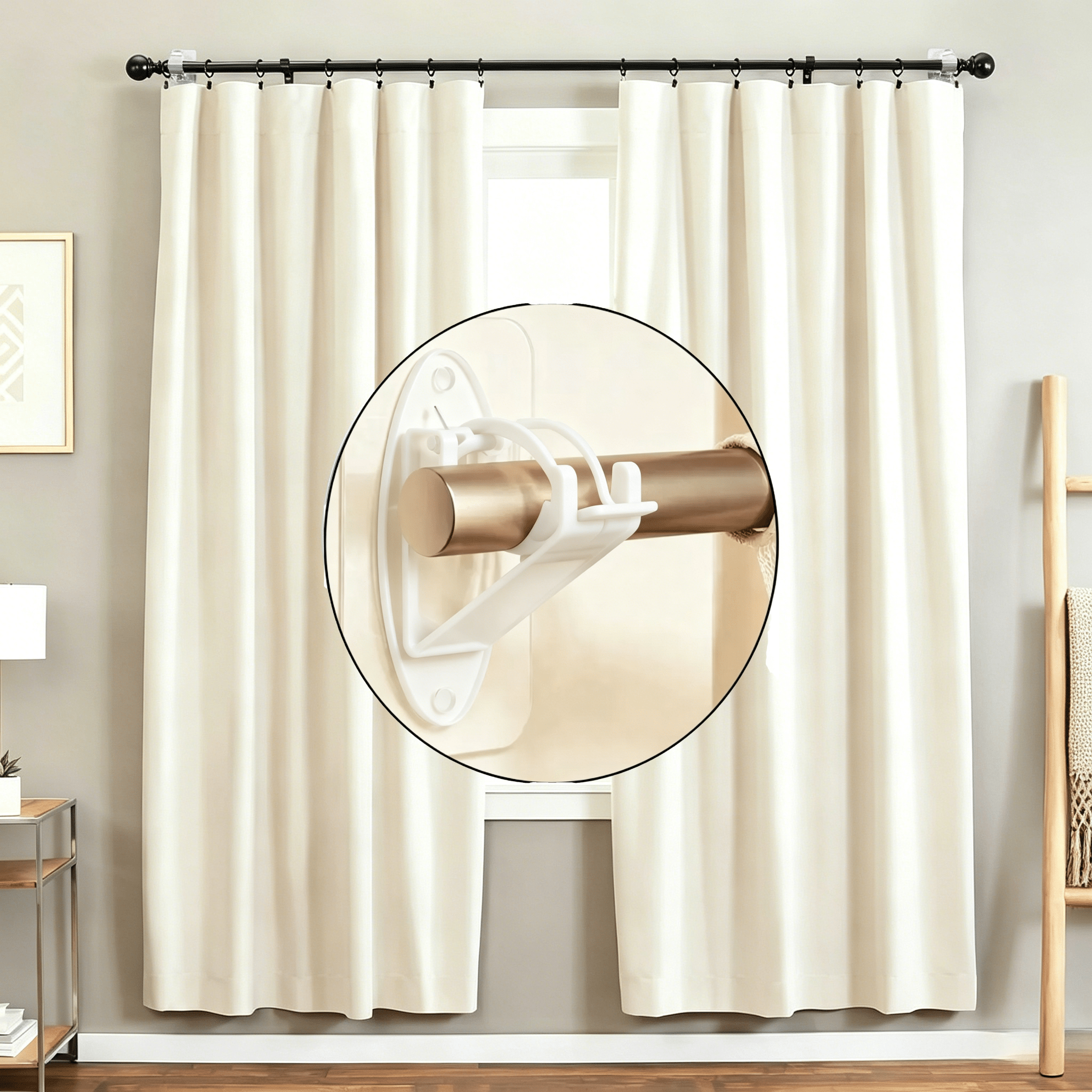 Fvaulity New Self Adhesive Rod Brackets, No Drill Needed Curtain Rod Holders