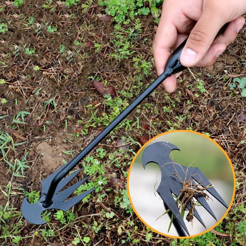 Gardinea Weed Pulling Tool Uprooting Weeding Tool, Multifunctional Weeder Puller Tool with 4 Teeth