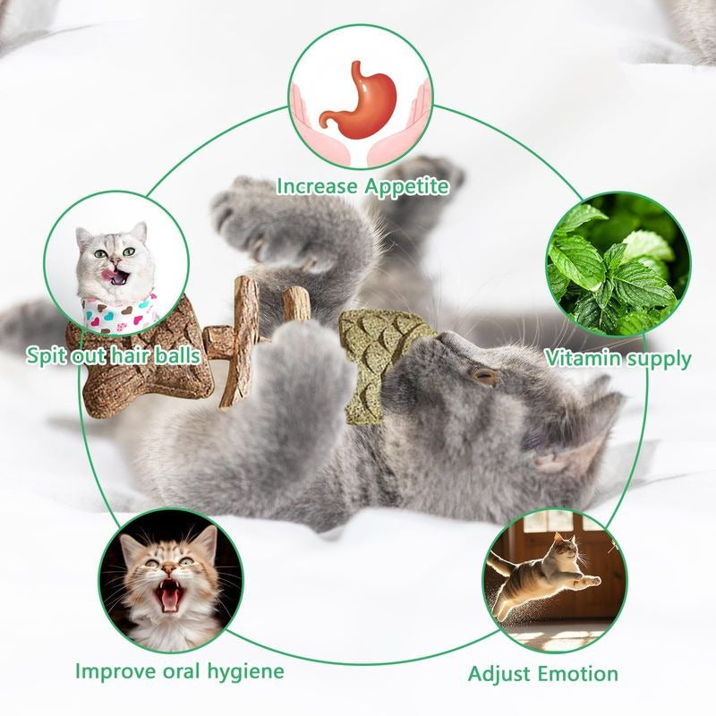 Hotjoiestore Catnip & Silvervine Chew ( 3pcs ) - Edible Dental Chew Toys for Cats/Kittens, with Catnip/Silvervine/Gall Fruit, Interactive for Indoor Cats