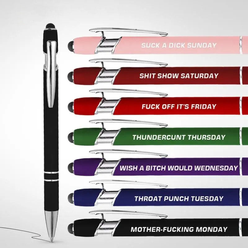 Retailgoodss Funny Stress-Relief Daily Quotes Metal Ballpoint Pen Set (7 Pcs)