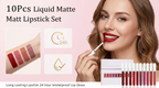 Ahlwo 10Pcs Liquid Matte Matt Lipstick Set, Long Lasting Lipstick 24 hour Waterproof Lip Gloss