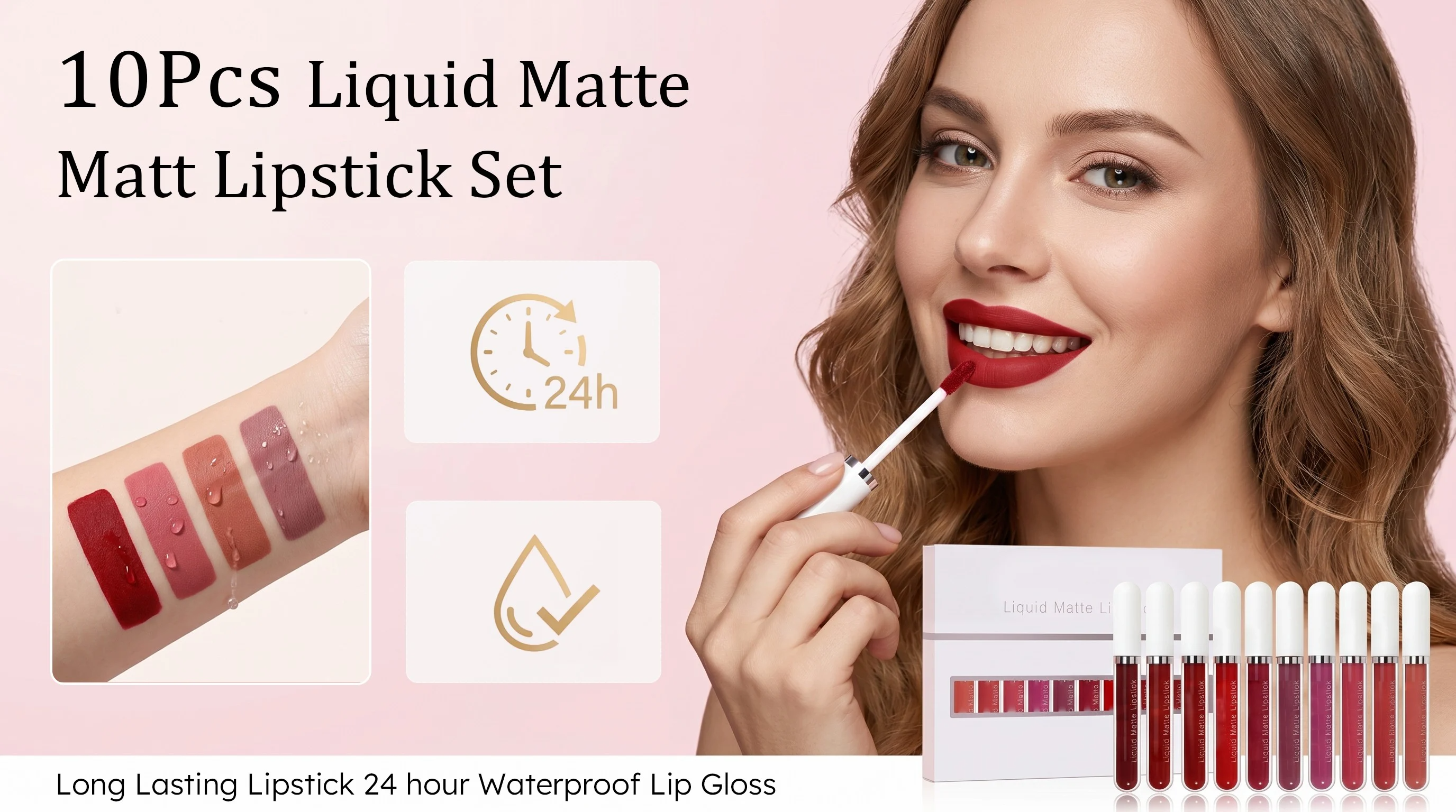 Ahlwo 10Pcs Liquid Matte Matt Lipstick Set, Long Lasting Lipstick 24 hour Waterproof Lip Gloss