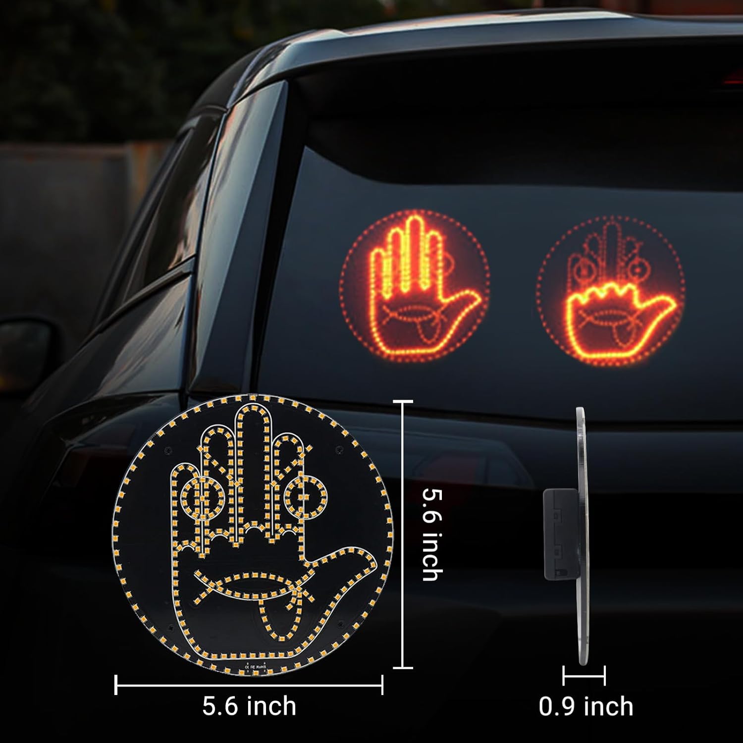 Krejova Car Finger Light with Remote, Hand Gesture Amber LED Light - 14 Modes for Road Rage Warning Signs Ideal Car Accessory