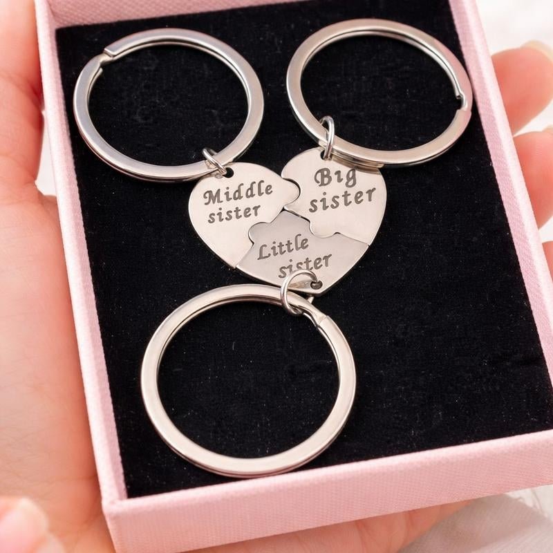 Mainora - 3-Piece Puzzle Heart Sister Keychain Set