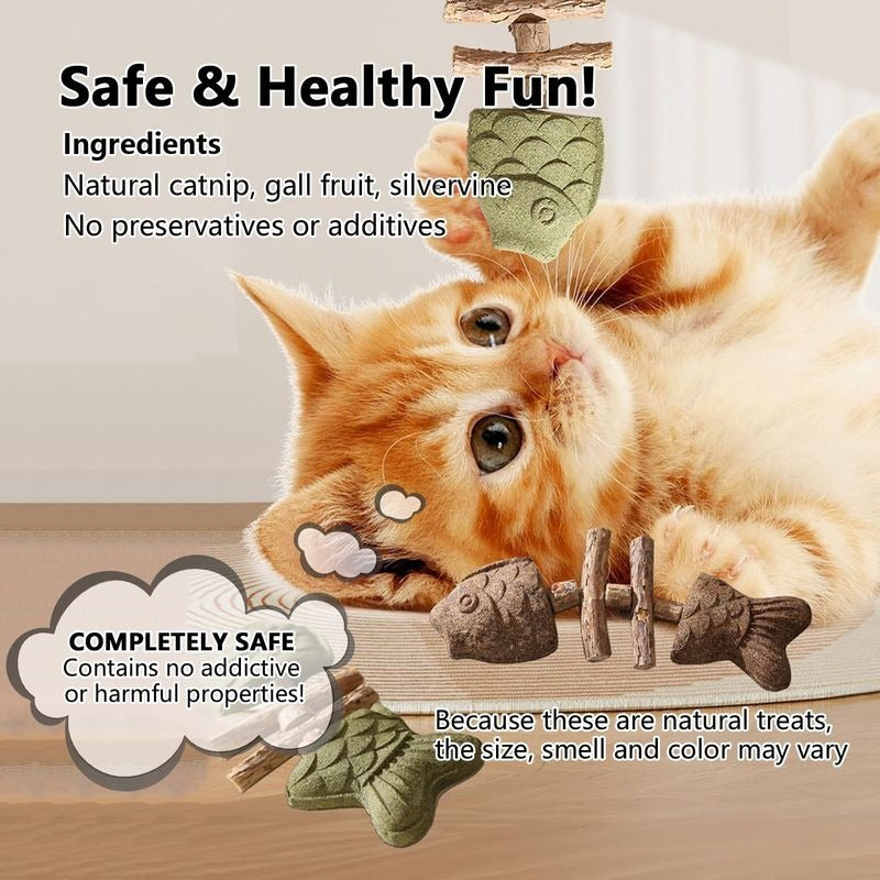 Hotjoiestore Catnip & Silvervine Chew ( 3pcs ) - Edible Dental Chew Toys for Cats/Kittens, with Catnip/Silvervine/Gall Fruit, Interactive for Indoor Cats