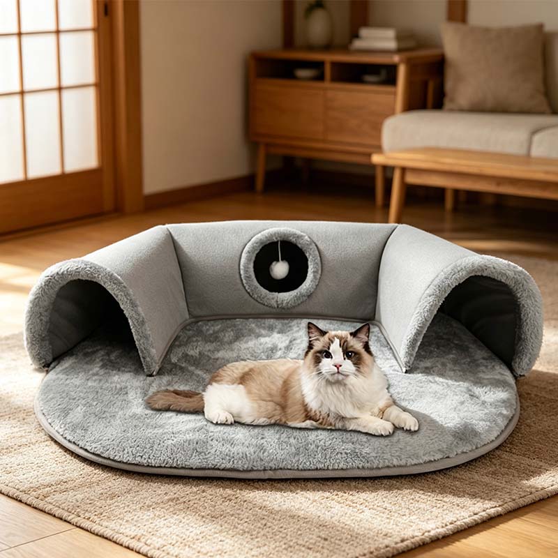Sowhatbuy Plush 2-in-1 Cat Tunnel Bed