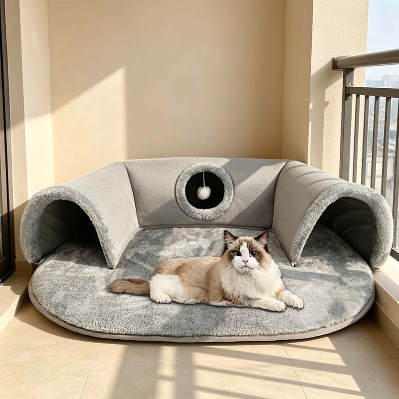 Sowhatbuy Plush 2-in-1 Cat Tunnel Bed