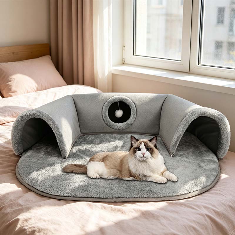 Sowhatbuy Plush 2-in-1 Cat Tunnel Bed