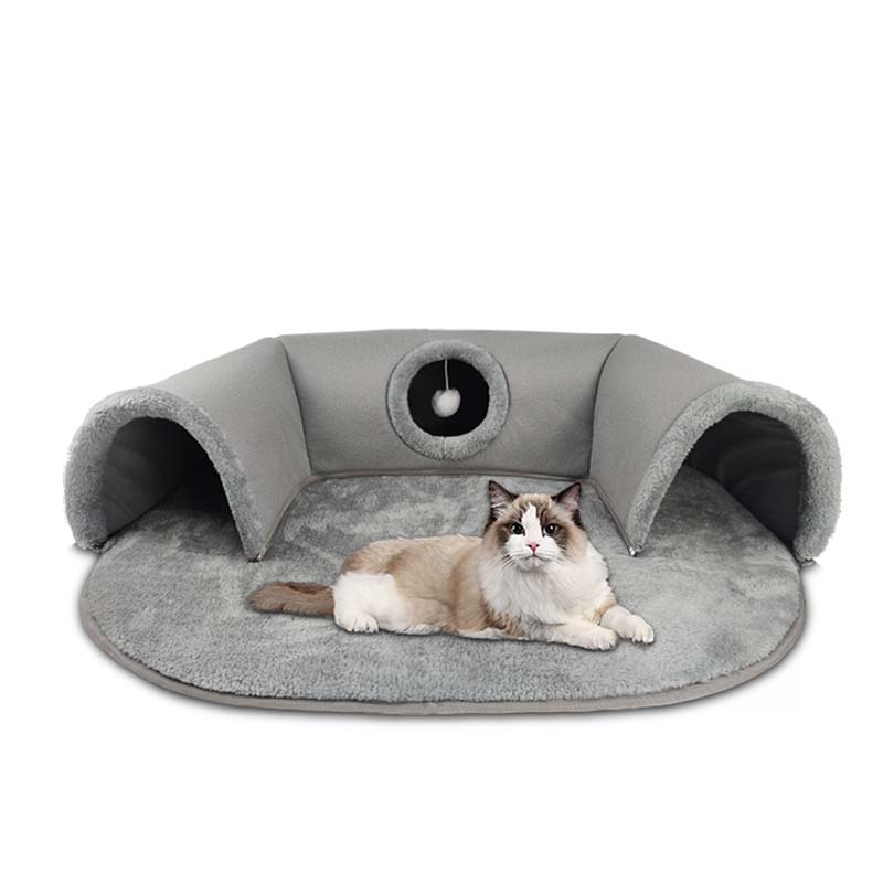 Sowhatbuy Plush 2-in-1 Cat Tunnel Bed