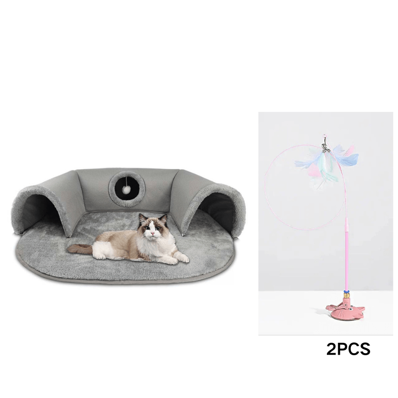 Sowhatbuy Plush 2-in-1 Cat Tunnel Bed