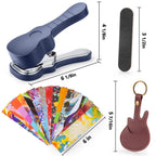 Strumeon Guitar Pick Maker Kit, Custom DIY Punch Tool with 15 Pick Strips, Leather Keychain Holder, Sanding Strips