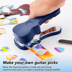 Strumeon Guitar Pick Maker Kit, Custom DIY Punch Tool with 15 Pick Strips, Leather Keychain Holder, Sanding Strips